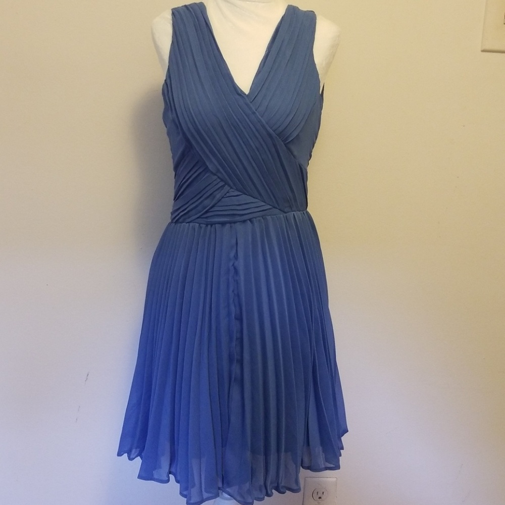 Blue Pleated Crinkle Dress NWT